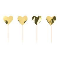 Picks de Sweet Love corações dourados de 6,5 cm - 24 unidades
