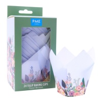 Chávenas de papel para muffins em forma de tulipa azul com flores - PME - 24 unid.