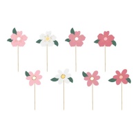 Palitos para cupcake com flores da primavera - 8 unid.