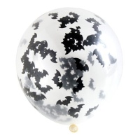 Balões de látex transparentes de 30 cm com confetis de morcego - Folat - 4 unid.