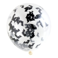 Balões de látex transparente de 30 cm com confetis de morcego - Folat - 4 unid.