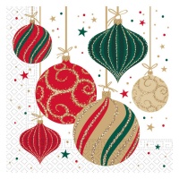Guardanapos brancos com bolas de Natal de 16,5 x 16,5 cm - 20 unidades