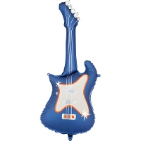 Balão metalizado em formato de guitarra azul-marinho com detalhes holográficos de 41 x 105 cm