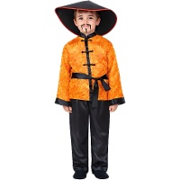 Fato chinês vermelho e amarelo para crianças
