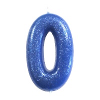 Vela de número 0 azul com glitter de 6,5 cm