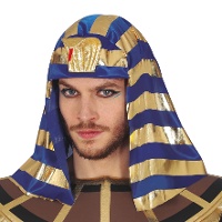 Toucado de faraó egípcio dourado e azul