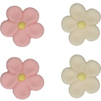 Figuras de açúcar de margaridas rosa e brancas - FunCakes - 12 unidades