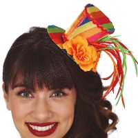 Mini cartola multicolorida com flor e penas