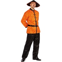 Fato chinês vermelho e amarelo para homem.