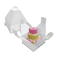 Caixa 24 x 24 x 28 cm para bolos com pega e altura especial.