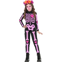 Fantasia de esqueleto rosa para menina