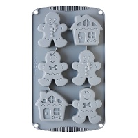 Molde de silicone para bonecos de gengibre e casas de gengibre 30 x 17 cm - Decorar - 6 cavidades