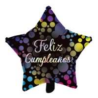 Balão Estrela Feliz Aniversário com bolinhas 45cm
