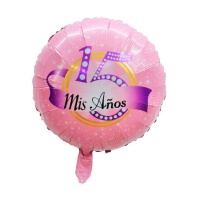 Balão de aniversário rosa chiclete Meus 15 anos de 45 cm