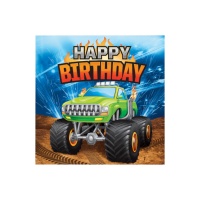 Guardanapos Feliz Aniversário Monster Trucks 16,5 x 16,5 cm - 16 unid.