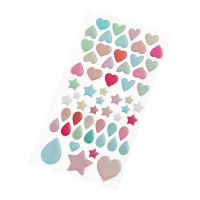 Autocolantes 3D em forma de corações, estrelas e gotas - 56 pcs.