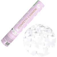 Canhão de confettis borboleta branca de 28 cm.