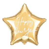 Balão Feliz Ano Novo estrela dourada 38 x 44 cm - PartyDeco