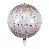 Balão orbz de Feliz cumpleaños de pontos coloridos de 55 cm