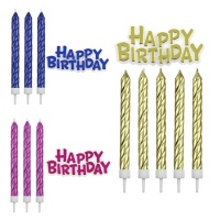 Conjunto de velas coloridas encaracoladas Happy Birthday com placa Happy Birthday - PME - 17 unid.