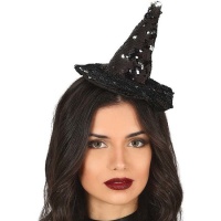 Mini chapéu de bruxa preto com lantejoulas