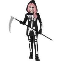Fato de esqueleto aterrador com capuz para rapariga