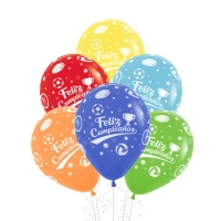 Balões de látex de Feliz cumpleaños desportos de 30 cm - Sempertex - 12 unidades