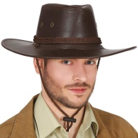Chapéu de cowboy de imitação de couro castanho