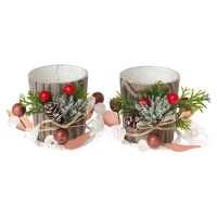 Suporte de vela de vidro decorado com motivos natalícios - 2 unidades