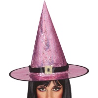 Chapéu de bruxa com íris cor-de-rosa