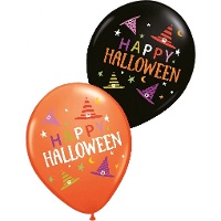 Balões de látex happy halloween com chapéus de bruxa de 30 cm - 6 unidades