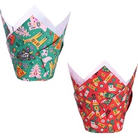 Chávenas para muffins com tulipas de papel com design natalício - PME - 24 unid.