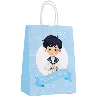 Sacola de Comunhão azul com bolinhas - 21 x 15 x 8 cm