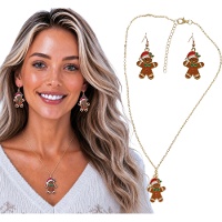Conjunto de colar e brincos de boneco de gengibre