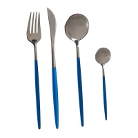 Conjunto de talheres vintage em prata e azul - 8 unidades
