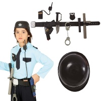 Cinto com acessórios e capacete de polícia para criança