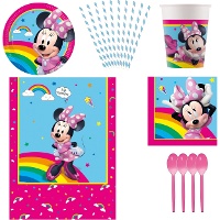 Pack para festa da Minnie Mouse Arco-íris - 8 pessoas