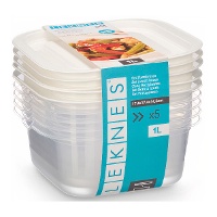 Tupper de 1 L quadrado com tampa - 5 unidades