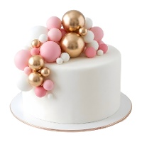 Topper para bolo com bolas rosa pastel, douradas e brancas - 32 unidades
