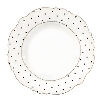 Prato de 20,4 cm branco com poás pretos e borda dourada