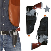 Estojo duplo preto com duas pistolas de 24 cm.