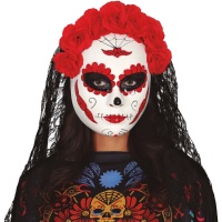 Máscara Catrina com véu e rosas