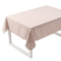 Toalha de mesa de 1,45 x 1,40 m em tecido natural com franjas