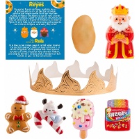 Kit para bolo-rei: coroa, fava, rei, cartão e 4 figuras