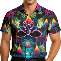 Camisa Havaiana Tropical Neon para adultos
