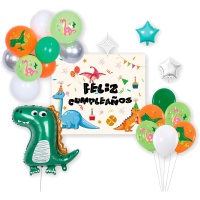 Kit de balões e cartaz de dinossauros felizes - 21 peças
