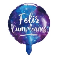 Balão redondo Feliz Aniversário Espaço Galáctico de 45 cm