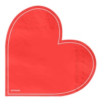 Guardanapos vermelhos em forma de coração 16 x 15,5 cm - 20 unid.