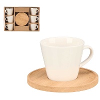 Caneca de 90 ml lisa com prato de bambu - 6 serviços