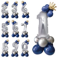 Bouquet de balões com número e grinalda azul